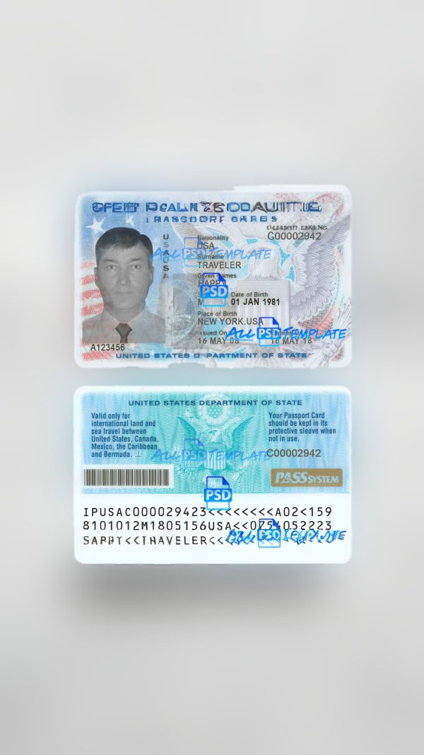 USA Passport ID Card Driving License PSD Template